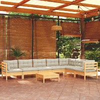  8 Piece Garden Lounge Set with Cream Cushions Solid Pinewood