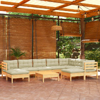  10 Piece Garden Lounge Set with Cream Cushions Solid Pinewood