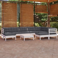  10 Piece Garden Lounge Set with Cushions White Solid Pinewood