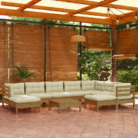  10 Piece Garden Lounge Set with Cushions Honey Brown Pinewood
