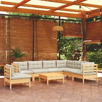  8 Piece Garden Lounge Set with Cream Cushions Solid Pinewood