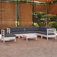  8 Piece Garden Lounge Set with Cushions White Solid Pinewood