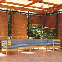  8 Piece Garden Lounge Set with Grey Cushions Solid Pinewood