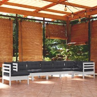  8 Piece Garden Lounge Set with Cushions White Solid Pinewood