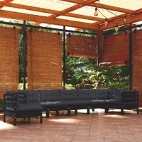  8 Piece Garden Lounge Set with Cushions Black Solid Pinewood