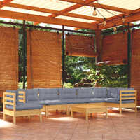  9 Piece Garden Lounge Set with Grey Cushions Solid Pinewood