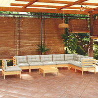  9 Piece Garden Lounge Set with Cream Cushions Solid Pinewood