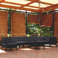  9 Piece Garden Lounge Set with Cushions Black Solid Pinewood