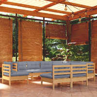  9 Piece Garden Lounge Set with Grey Cushions Solid Pinewood