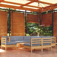  10 Piece Garden Lounge Set with Grey Cushions Solid Pinewood