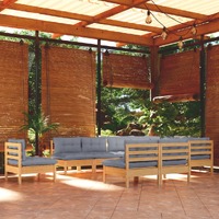  10 Piece Garden Lounge Set with Grey Cushions Solid Pinewood