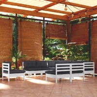  10 Piece Garden Lounge Set with Cushions White Solid Pinewood