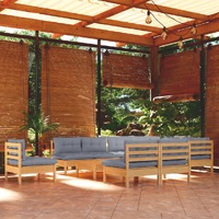  11 Piece Garden Lounge Set with Grey Cushions Solid Pinewood