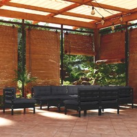 11 Piece Garden Lounge Set with Cushions Black Solid Pinewood