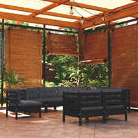  9 Piece Garden Lounge Set with Cushions Black Solid Pinewood