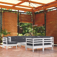  10 Piece Garden Lounge Set with Cushions White Solid Pinewood