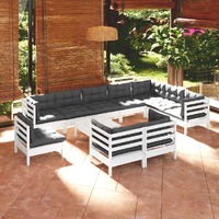  11 Piece Garden Lounge Set with Cushions White Solid Pinewood
