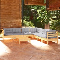  8 Piece Garden Lounge Set with Grey Cushions Solid Pinewood