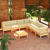  8 Piece Garden Lounge Set with Cream Cushions Solid Pinewood