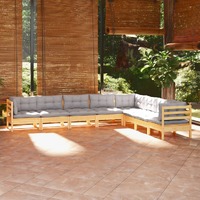  8 Piece Garden Lounge Set with Grey Cushions Solid Pinewood