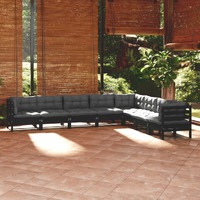  8 Piece Garden Lounge Set with Cushions Black Solid Pinewood