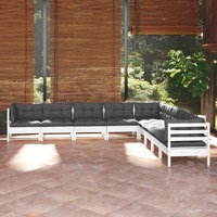  9 Piece Garden Lounge Set with Cushions White Solid Pinewood