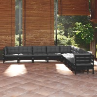  9 Piece Garden Lounge Set with Cushions Black Solid Pinewood