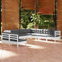  9 Piece Garden Lounge Set with Cushions White Solid Pinewood