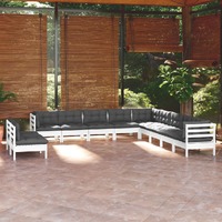  11 Piece Garden Lounge Set with Cushions White Solid Pinewood