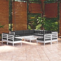  12 Piece Garden Lounge Set with Cushions White Solid Pinewood