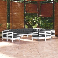  12 Piece Garden Lounge Set with Cushions White Solid Pinewood