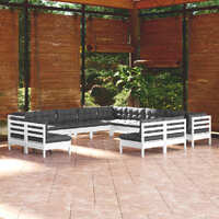  13 Piece Garden Lounge Set with Cushions White Solid Pinewood
