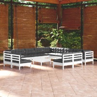  14 Piece Garden Lounge Set with Cushions White Solid Pinewood