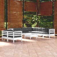  10 Piece Garden Lounge Set with Cushions White Solid Pinewood