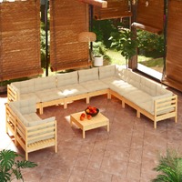  11 Piece Garden Lounge Set with Cream Cushions Solid Pinewood