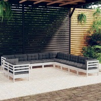  11 Piece Garden Lounge Set with Cushions White Solid Pinewood
