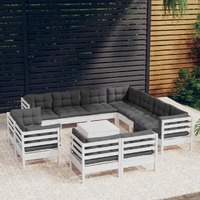  12 Piece Garden Lounge Set with Cushions White Solid Pinewood