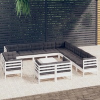  14 Piece Garden Lounge Set with Cushions White Solid Pinewood