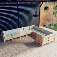  9 Piece Garden Lounge Set with Cream Cushions Pinewood