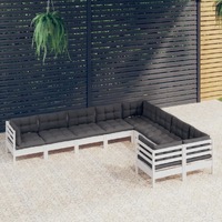  9 Piece Garden Lounge Set with Cushions White Pinewood