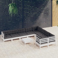  10 Piece Garden Lounge Set with Cushions White Pinewood