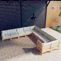  10 Piece Garden Lounge Set with Cream Cushions Pinewood