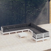  11 Piece Garden Lounge Set with Cushions White Pinewood