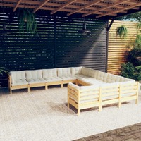 11 Piece Garden Lounge Set with Cream Cushions Pinewood
