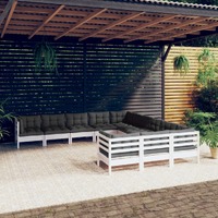  11 Piece Garden Lounge Set with Cushions White Pinewood