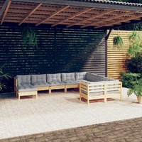  10 Piece Garden Lounge Set with Grey Cushions Pinewood