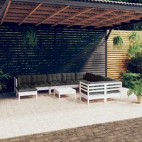  11 Piece Garden Lounge Set with Cushions White Pinewood