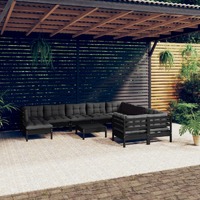  11 Piece Garden Lounge Set with Cushions Black Pinewood