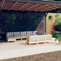  11 Piece Garden Lounge Set with Grey Cushions Pinewood