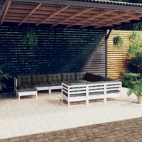  11 Piece Garden Lounge Set with Cushions White Pinewood